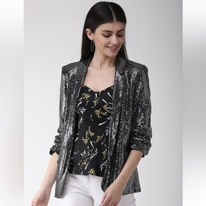 Marks & Spencer Women Silver Sequined Open
Front Jacket